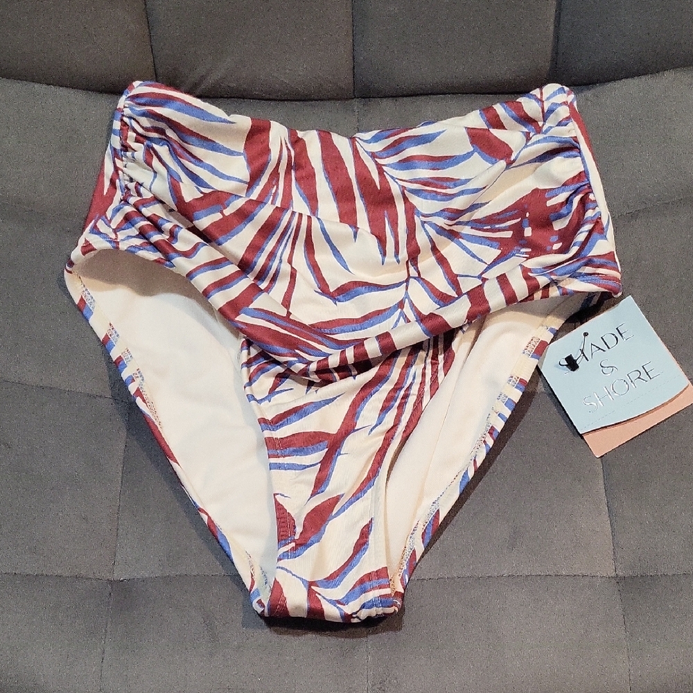 Swim Red and Blue  Leaf Patterned Bikini Bottom